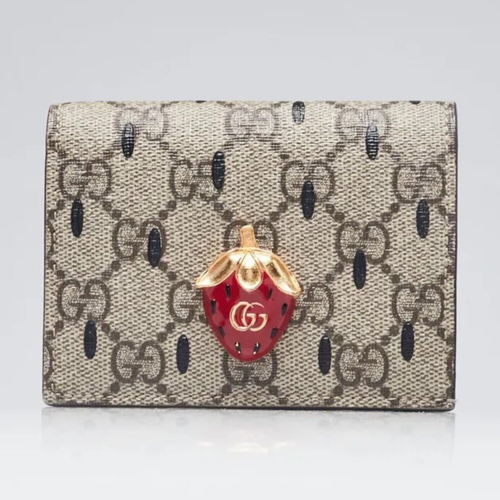 Gucci Card Case Wallet with Strawberry Canvas